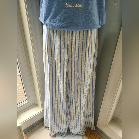 NWT Loft Peyton Trousers, Size 12 In Blue And White Stripe, Linen Blend - Picture 4 of 10